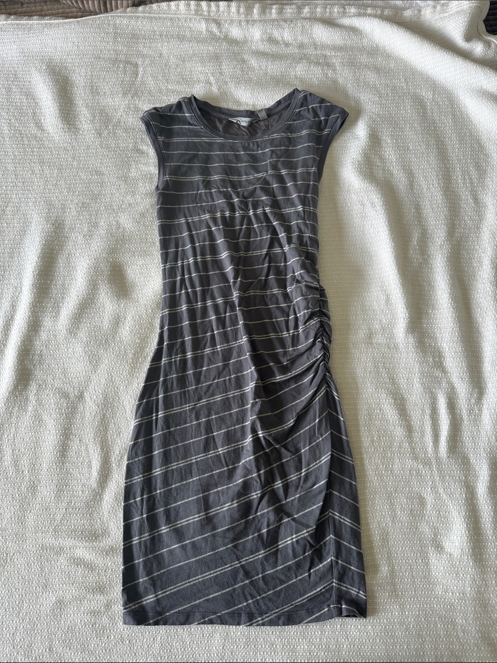 Athleta Gray Striped Ruched Mini Dress